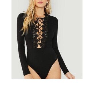 SHEIN Black Lace Accent Bodysuit